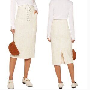 A.L.C. Liya Lace-Up Tweed Pencil Skirt White Cream Midi Preppy Pockets